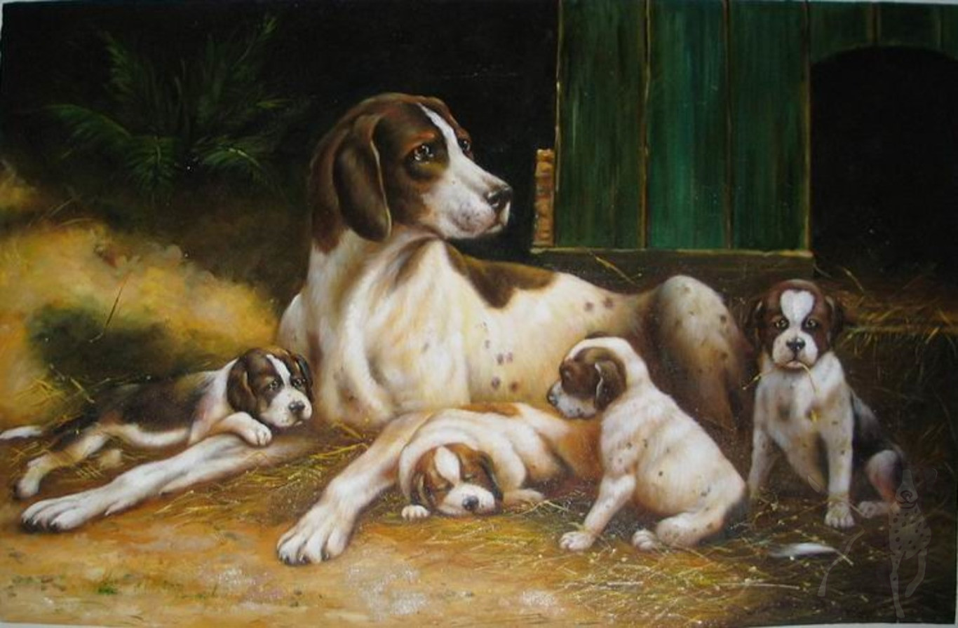Картина собака со щенятами